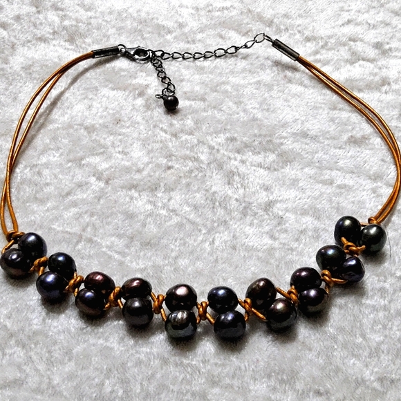 Genuine Peacock Pearl Knotted Double Pearl Adjustable Choker Necklace 14 to 16in - Picture 1 of 8